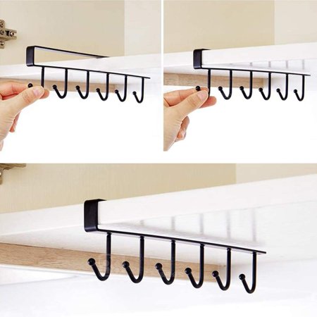 6-hook Under-the-shelf Mug Rack Kitchen Hanging Organizer (random Color)
