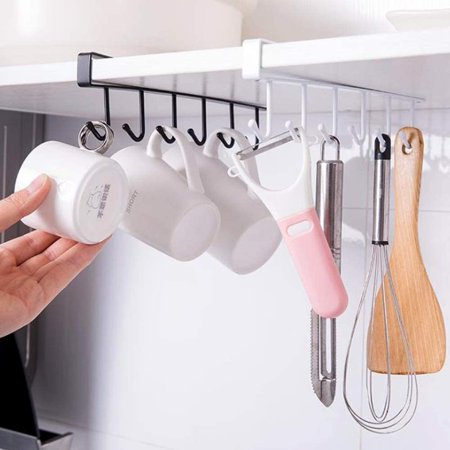 6-hook Under-the-shelf Mug Rack Kitchen Hanging Organizer (random Color)