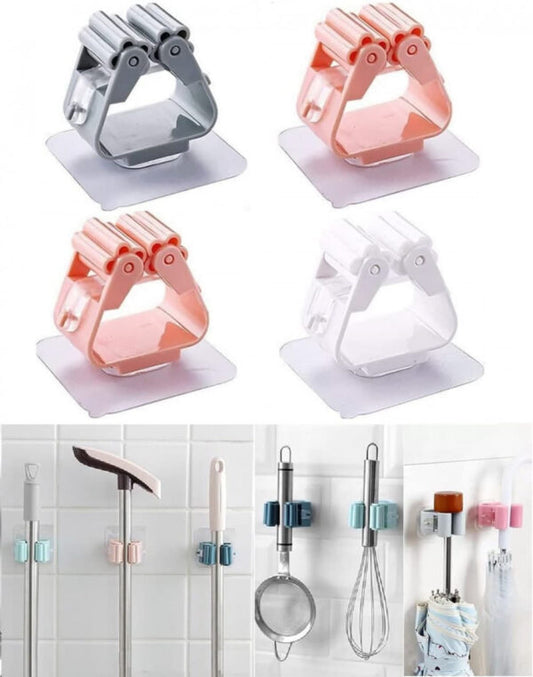 Self Adhesive Mop And Broom Holder Wall Mount Magic Hanger Organizer Cleaning Tool Storage Mop Rack (random Color)